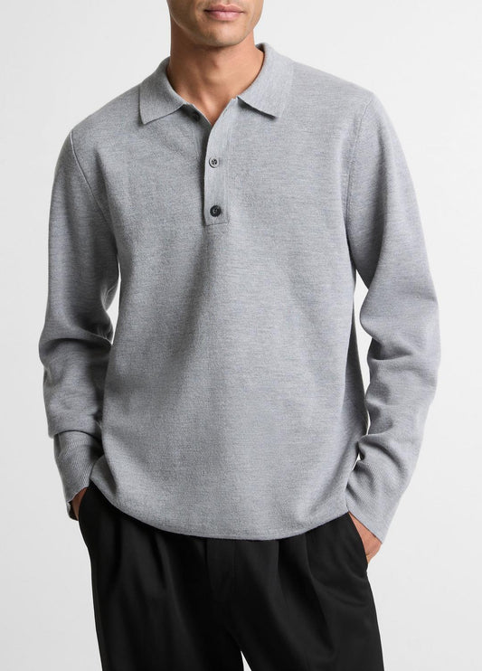 Italian Merino Wool Milano Polo Sweater in Sweaters HEATHER GREY | VINCE Men