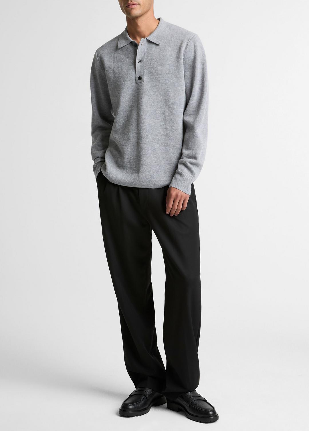 Italian Merino Wool Milano Polo Sweater in Sweaters HEATHER GREY | VINCE Men