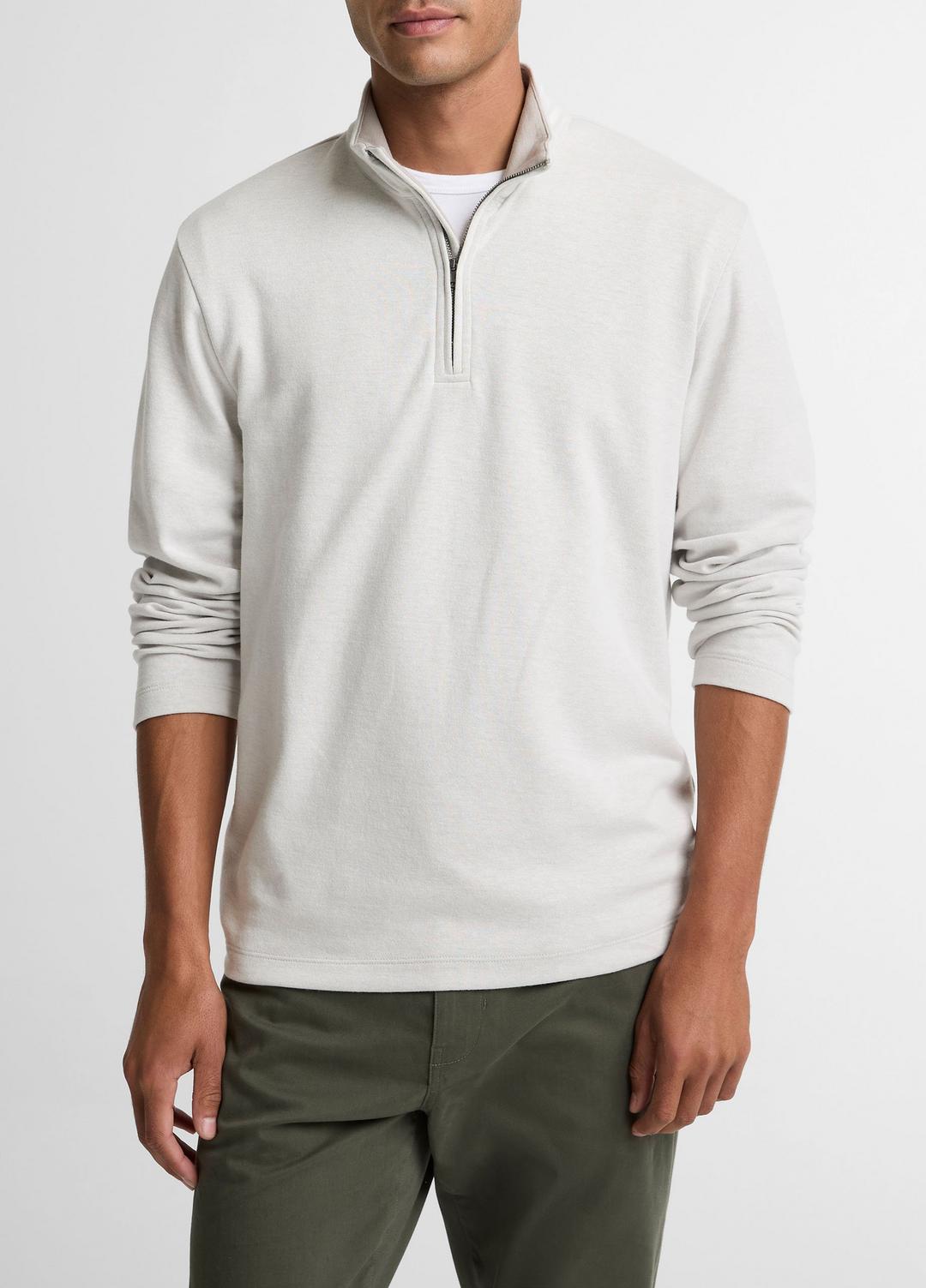 Double-Face Cotton-Blend Quarter-Zip Pullover in Quarter Zip OFF WHITE/JET | VINCE Men