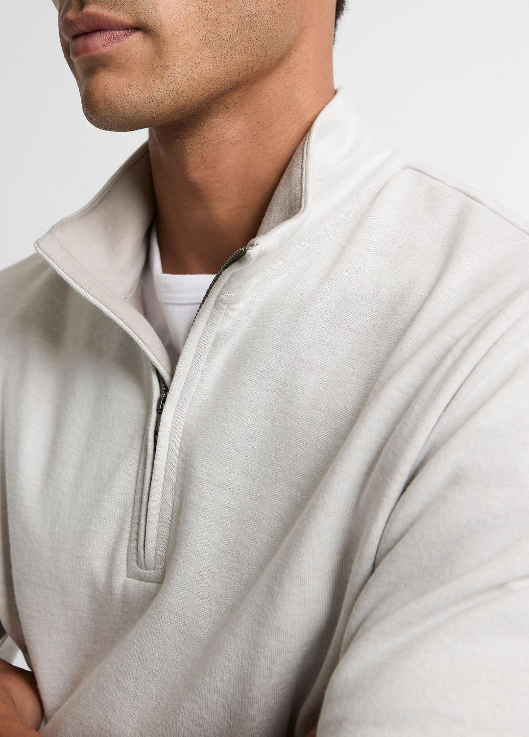 Double-Face Cotton-Blend Quarter-Zip Pullover in Quarter Zip OFF WHITE/JET | VINCE Men
