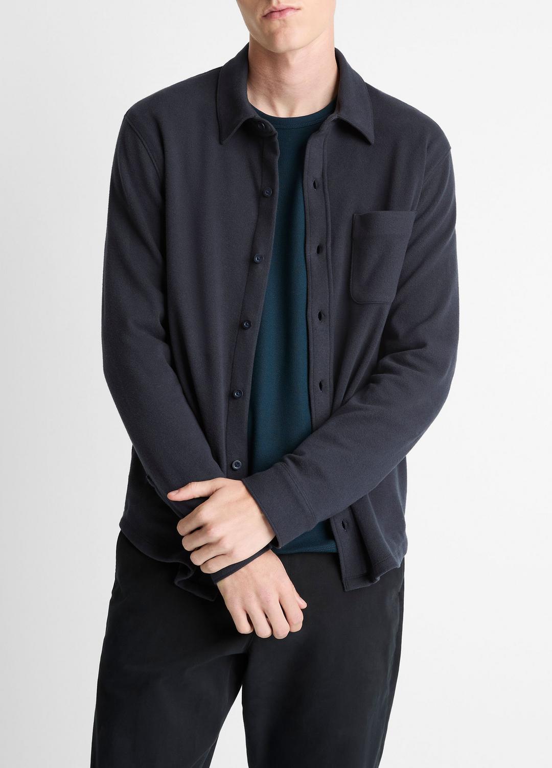 Knit Cotton-Blend Button-Front Shirt in Long Sleeve COASTAL BLUE | VINCE Men
