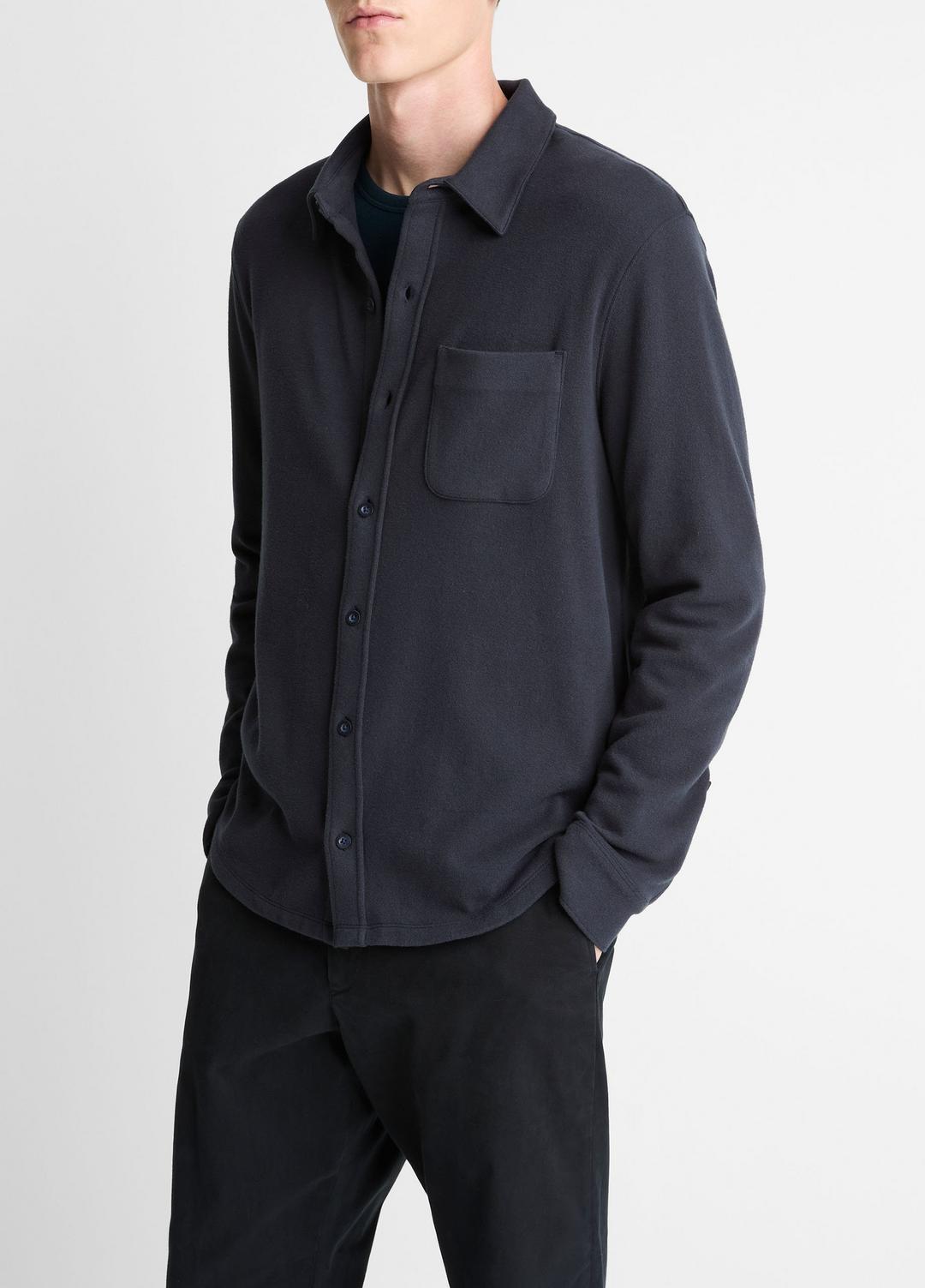 Knit Cotton-Blend Button-Front Shirt in Long Sleeve COASTAL BLUE | VINCE Men