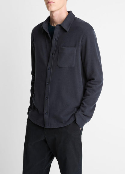 Knit Cotton-Blend Button-Front Shirt in Long Sleeve COASTAL BLUE | VINCE Men