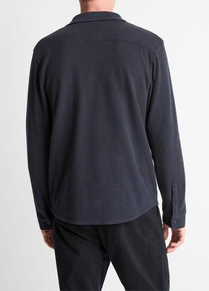 Knit Cotton-Blend Button-Front Shirt in Long Sleeve COASTAL BLUE | VINCE Men