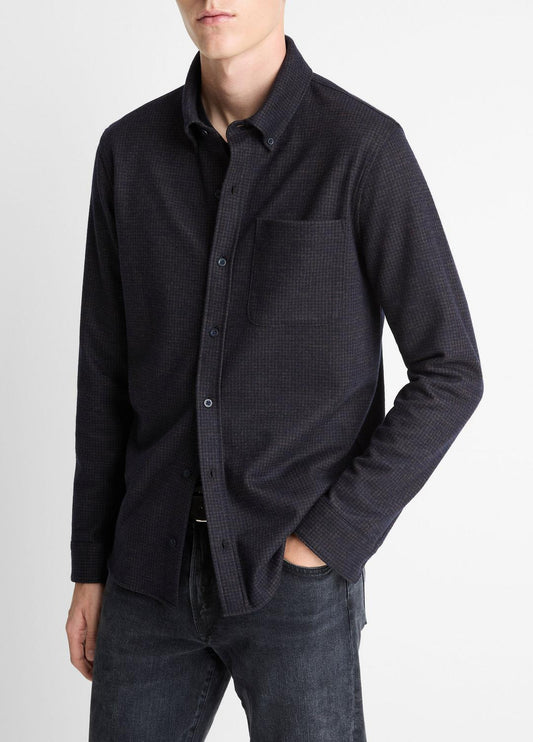 Tattersall Plaid Button-Down Shirt in Long Sleeve COASTAL BLUE/DARK JASPER | VINCE Men