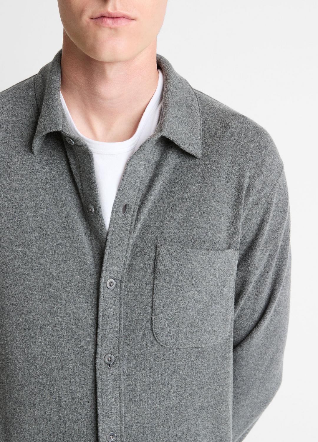 Knit Cotton-Blend Button-Front Shirt in Long Sleeve MEDIUM HEATHER GREY | VINCE Men