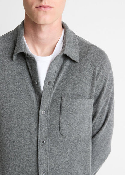 Knit Cotton-Blend Button-Front Shirt in Long Sleeve MEDIUM HEATHER GREY | VINCE Men
