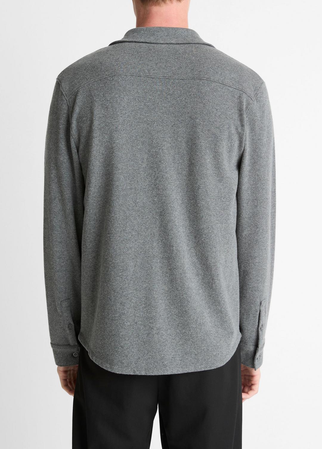 Knit Cotton-Blend Button-Front Shirt in Long Sleeve MEDIUM HEATHER GREY | VINCE Men