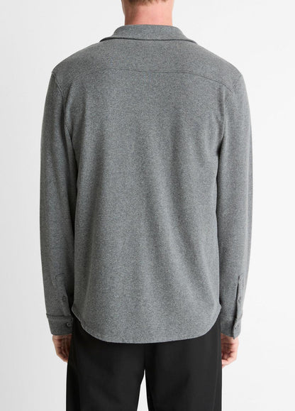 Knit Cotton-Blend Button-Front Shirt in Long Sleeve MEDIUM HEATHER GREY | VINCE Men