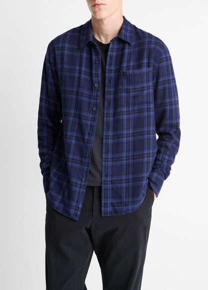 Big Horn Plaid Cotton Button-Front Shirt in Long Sleeve MONARCH COMBO | VINCE Men