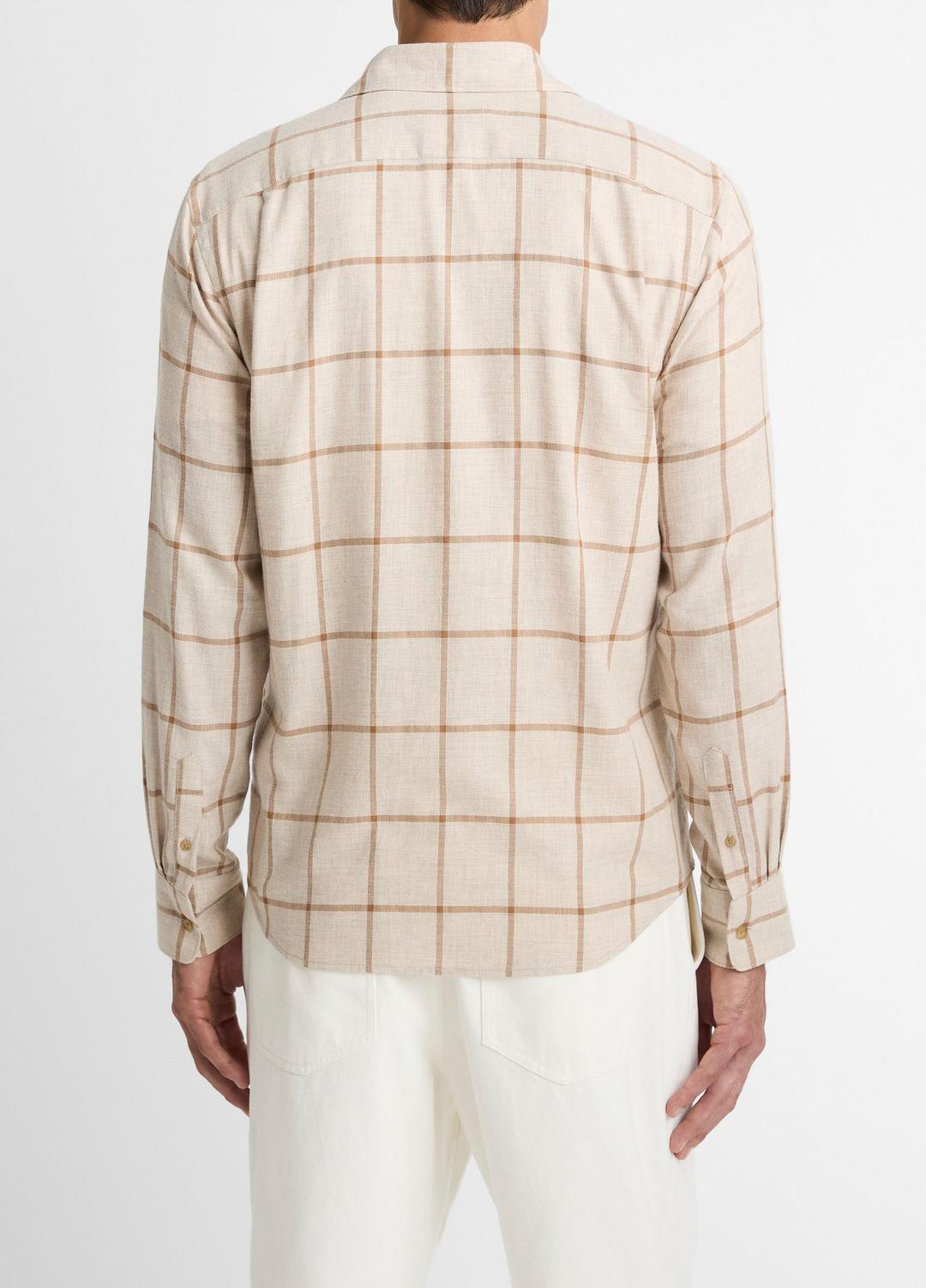 Rockery Plaid Cotton Button-Front Shirt in Long Sleeve HEATHER OATMEAL/WALNUT | VINCE Men