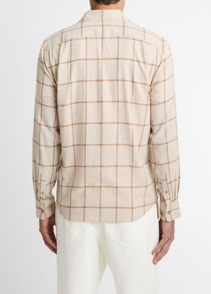 Rockery Plaid Cotton Button-Front Shirt in Long Sleeve HEATHER OATMEAL/WALNUT | VINCE Men