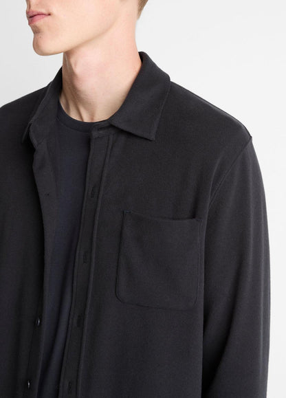 Knit Cotton-Blend Button-Front Shirt in Long Sleeve BLACK | VINCE Men