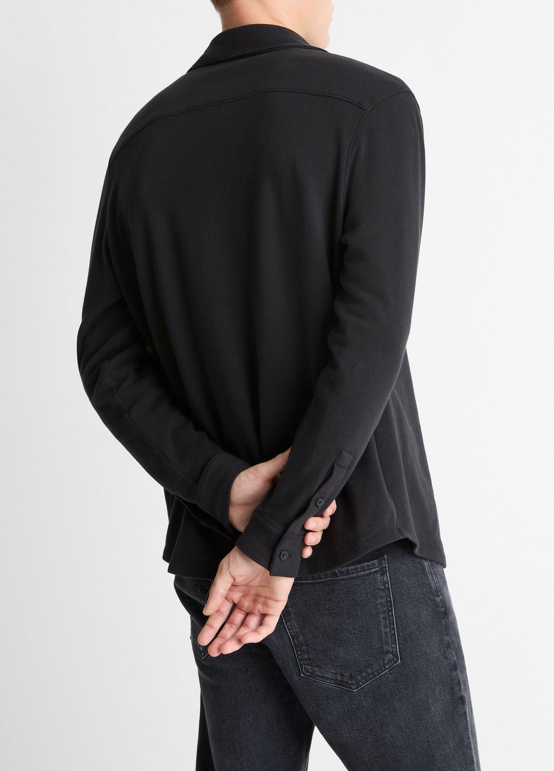 Knit Cotton-Blend Button-Front Shirt in Long Sleeve BLACK | VINCE Men