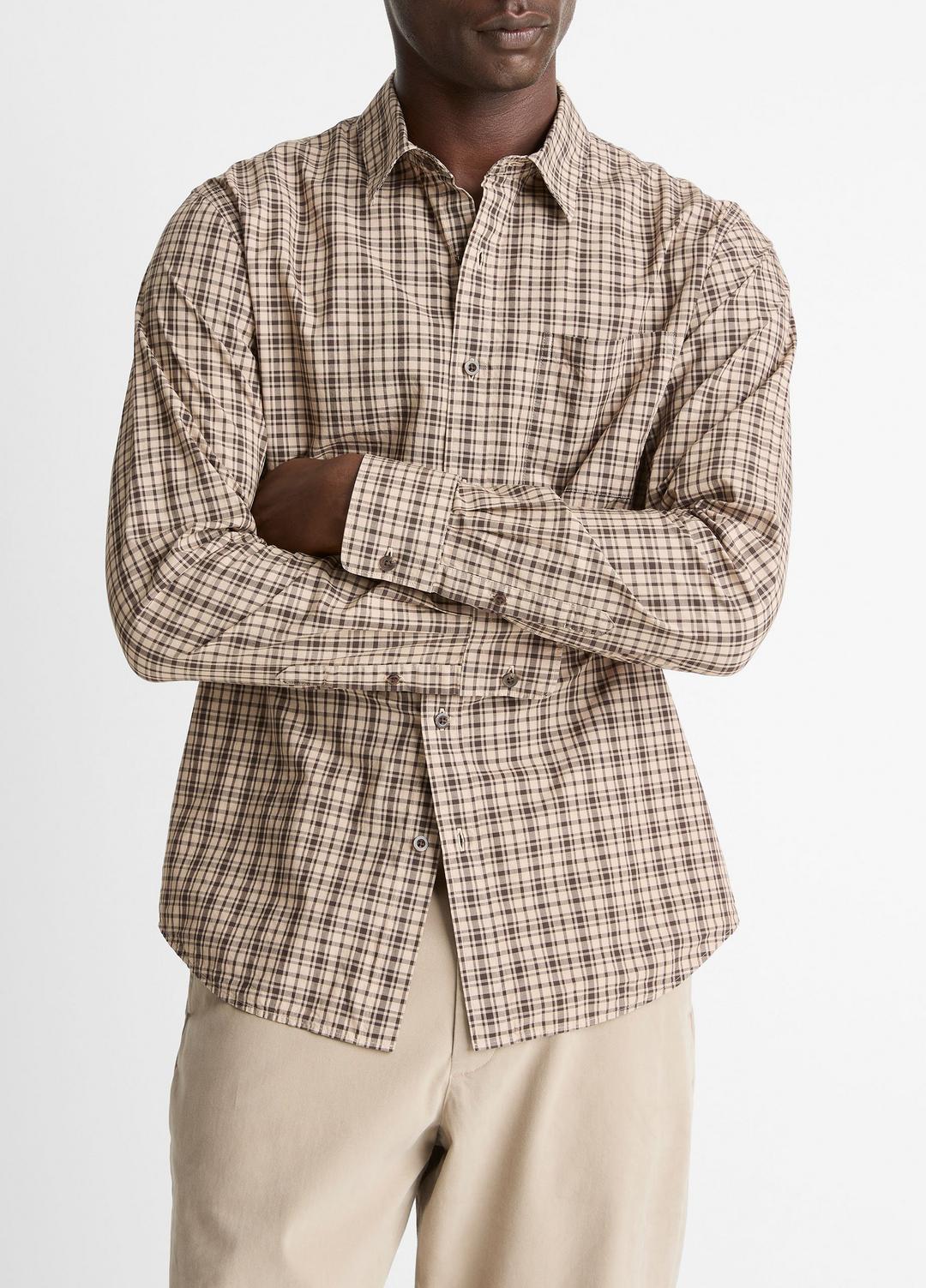 Great Falls Plaid Cotton Button-Front Shirt in Long Sleeve RIVER SAND/MISSION | VINCE Men