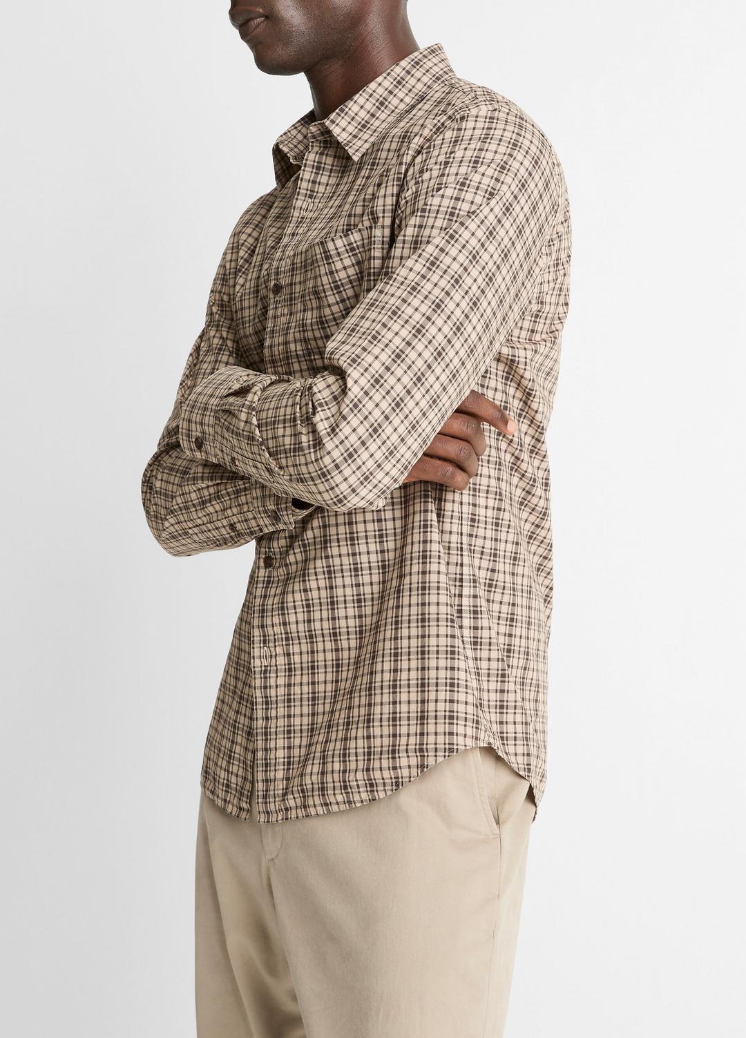 Great Falls Plaid Cotton Button-Front Shirt in Long Sleeve RIVER SAND/MISSION | VINCE Men