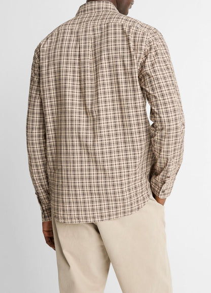 Great Falls Plaid Cotton Button-Front Shirt in Long Sleeve RIVER SAND/MISSION | VINCE Men