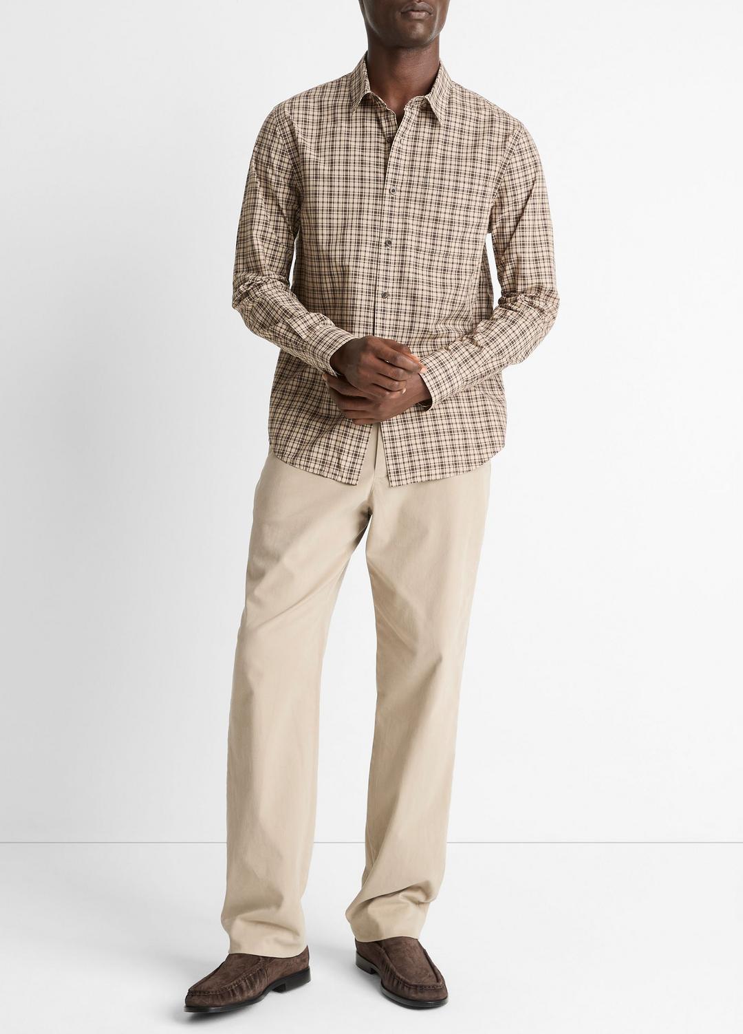 Great Falls Plaid Cotton Button-Front Shirt in Long Sleeve RIVER SAND/MISSION | VINCE Men