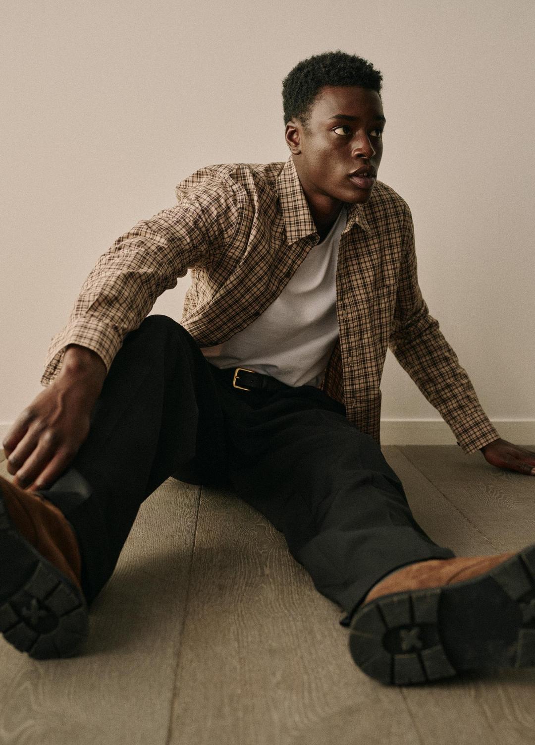 Great Falls Plaid Cotton Button-Front Shirt in Long Sleeve RIVER SAND/MISSION | VINCE Men