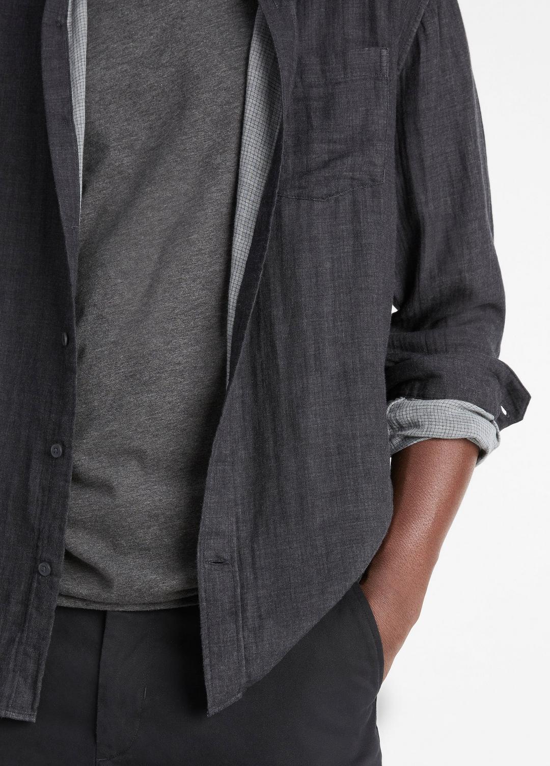 Double Face Long Sleeve in Long Sleeve HEATHER BLACK | VINCE Men