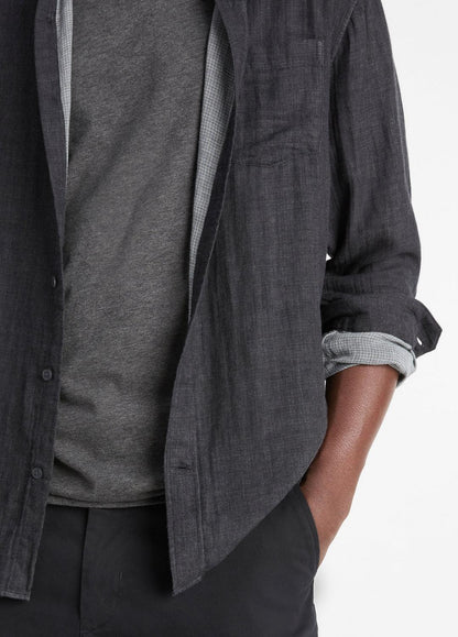 Double Face Long Sleeve in Long Sleeve HEATHER BLACK | VINCE Men