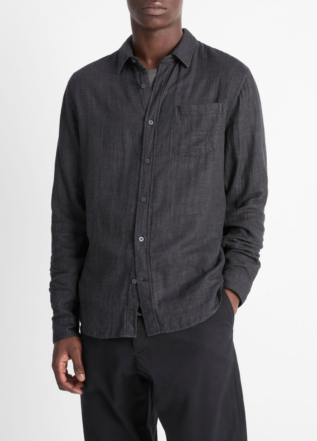 Double Face Long Sleeve in Long Sleeve HEATHER BLACK | VINCE Men