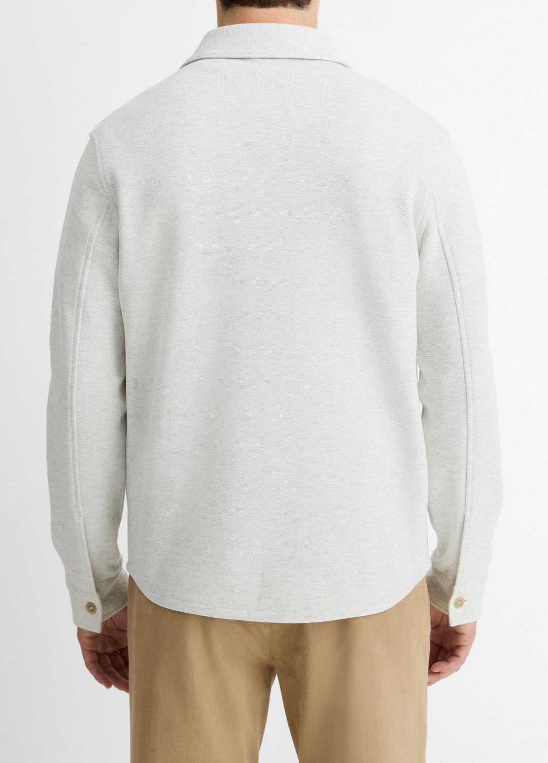 Double-Knit Cotton-Blend Piqué Shirt Jacket in Shirt Jackets HEATHER WHITE/LIGHT HEATHER GREY | VINCE Men
