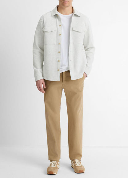 Double-Knit Cotton-Blend Piqué Shirt Jacket in Shirt Jackets HEATHER WHITE/LIGHT HEATHER GREY | VINCE Men
