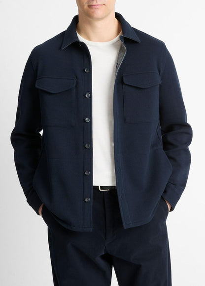 Double-Knit Cotton-Blend Piqué Shirt Jacket in Shirt Jackets COASTAL BLUE/MEDIUM GREY | VINCE Men