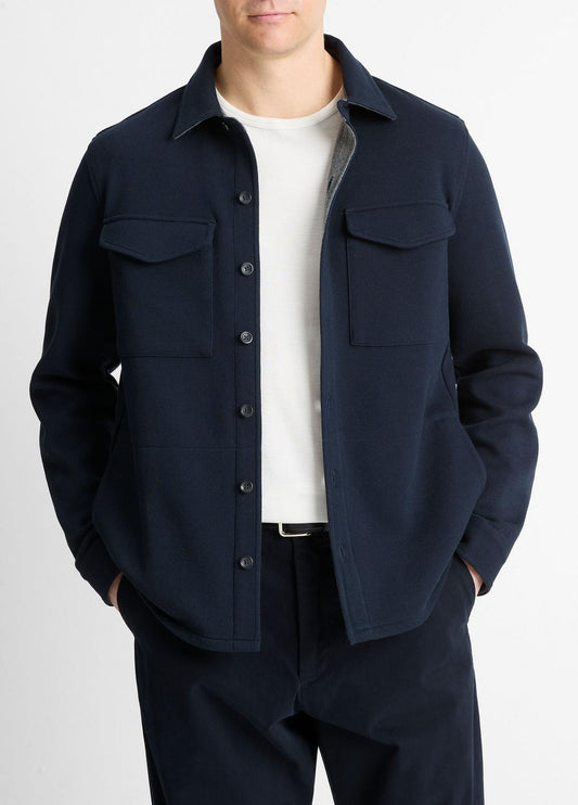 Double-Knit Cotton-Blend Piqué Shirt Jacket in Shirt Jackets COASTAL BLUE/MEDIUM GREY | VINCE Men