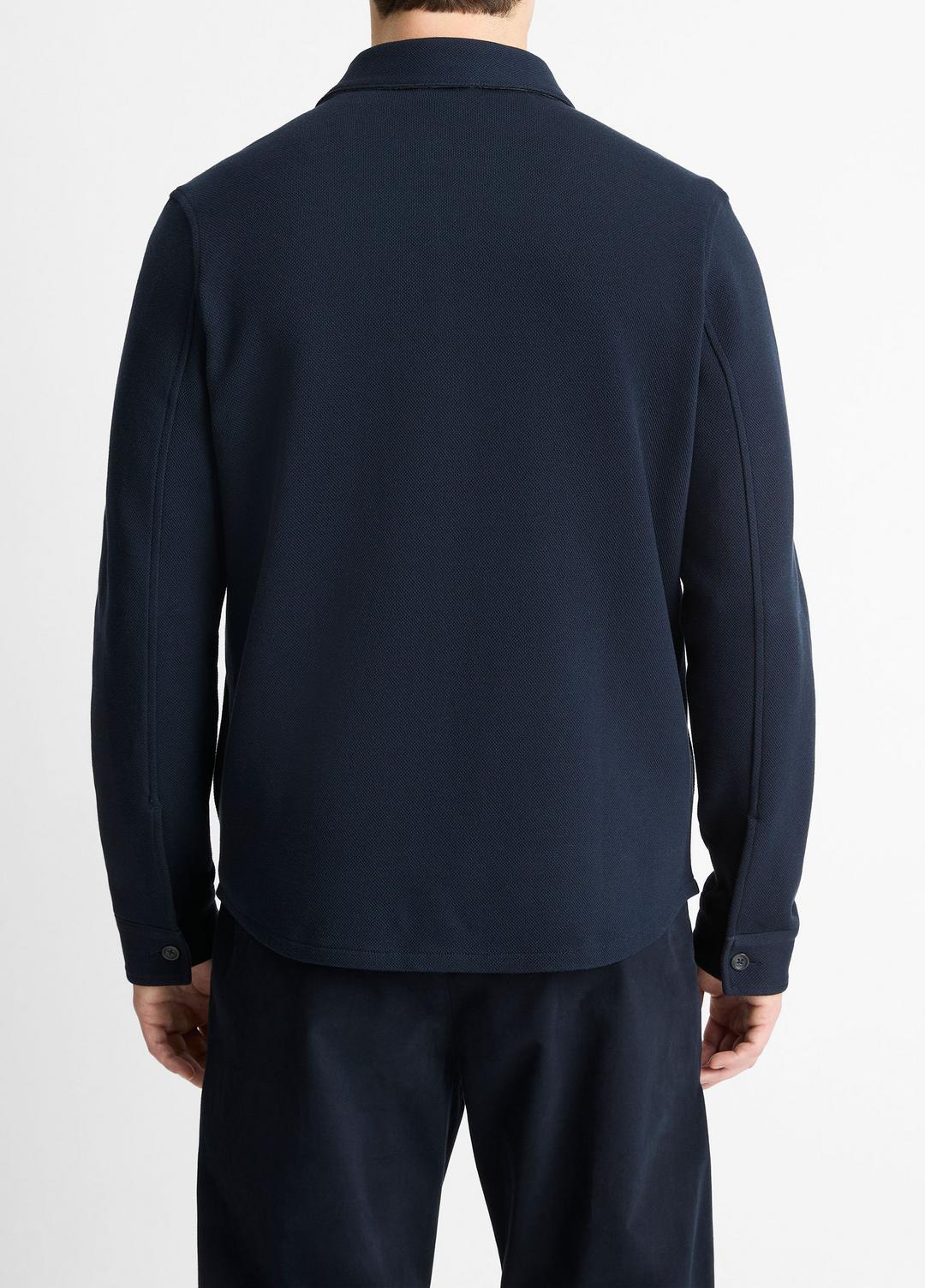Double-Knit Cotton-Blend Piqué Shirt Jacket in Shirt Jackets COASTAL BLUE/MEDIUM GREY | VINCE Men