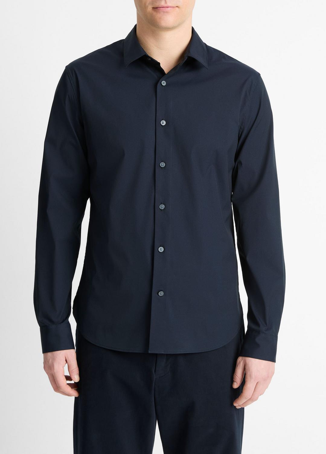Stretch-Cotton Poplin Shirt in Long Sleeve COASTAL BLUE | VINCE Men