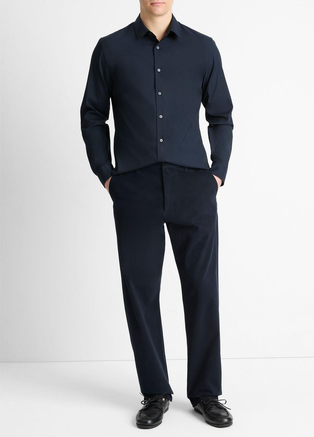 Stretch-Cotton Poplin Shirt in Long Sleeve COASTAL BLUE | VINCE Men