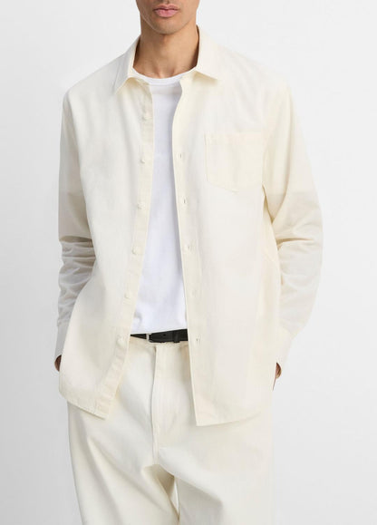 Cotton Chambray Button-Front Shirt in Long Sleeve OFF WHITE | VINCE Men