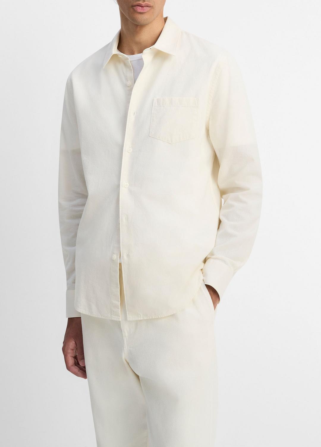 Cotton Chambray Button-Front Shirt in Long Sleeve OFF WHITE | VINCE Men