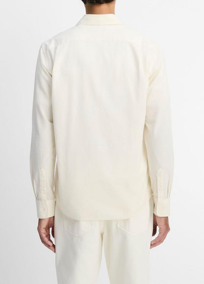 Cotton Chambray Button-Front Shirt in Long Sleeve OFF WHITE | VINCE Men