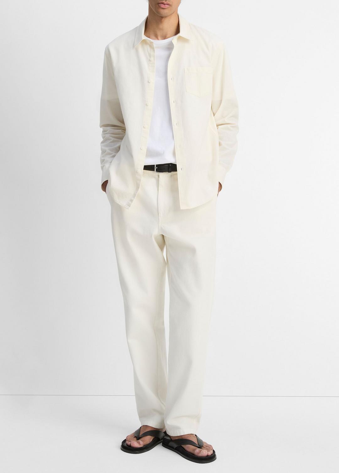 Cotton Chambray Button-Front Shirt in Long Sleeve OFF WHITE | VINCE Men