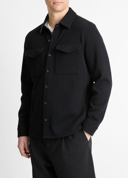 Double-Knit Cotton-Blend Piqué Shirt Jacket in Shirt Jackets BLACK/MEDIUM HEATHER GREY | VINCE Men