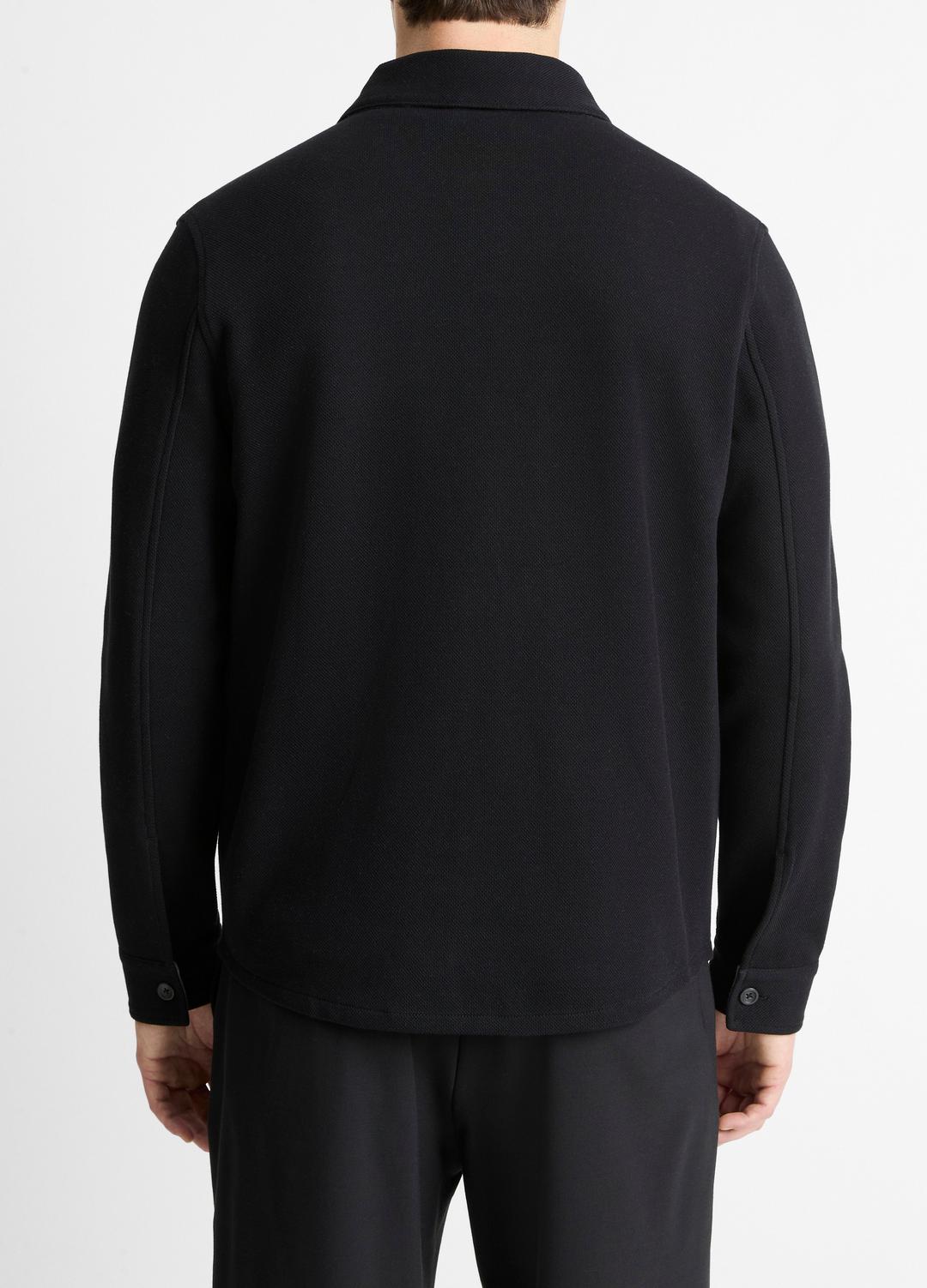 Double-Knit Cotton-Blend Piqué Shirt Jacket in Shirt Jackets BLACK/MEDIUM HEATHER GREY | VINCE Men