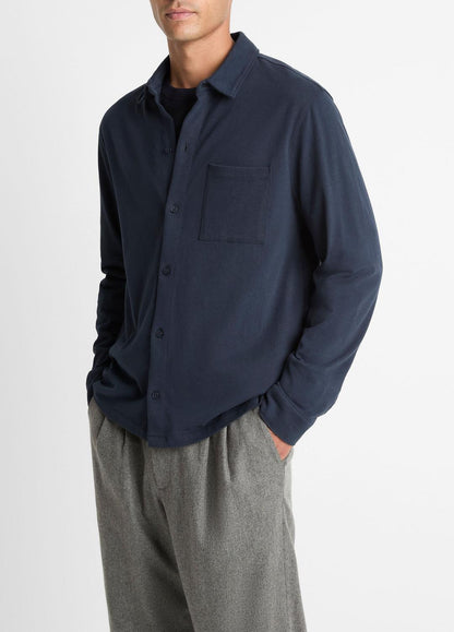Sueded Cotton Jersey Button-Front Shirt in Long Sleeve COASTAL BLUE | VINCE Men