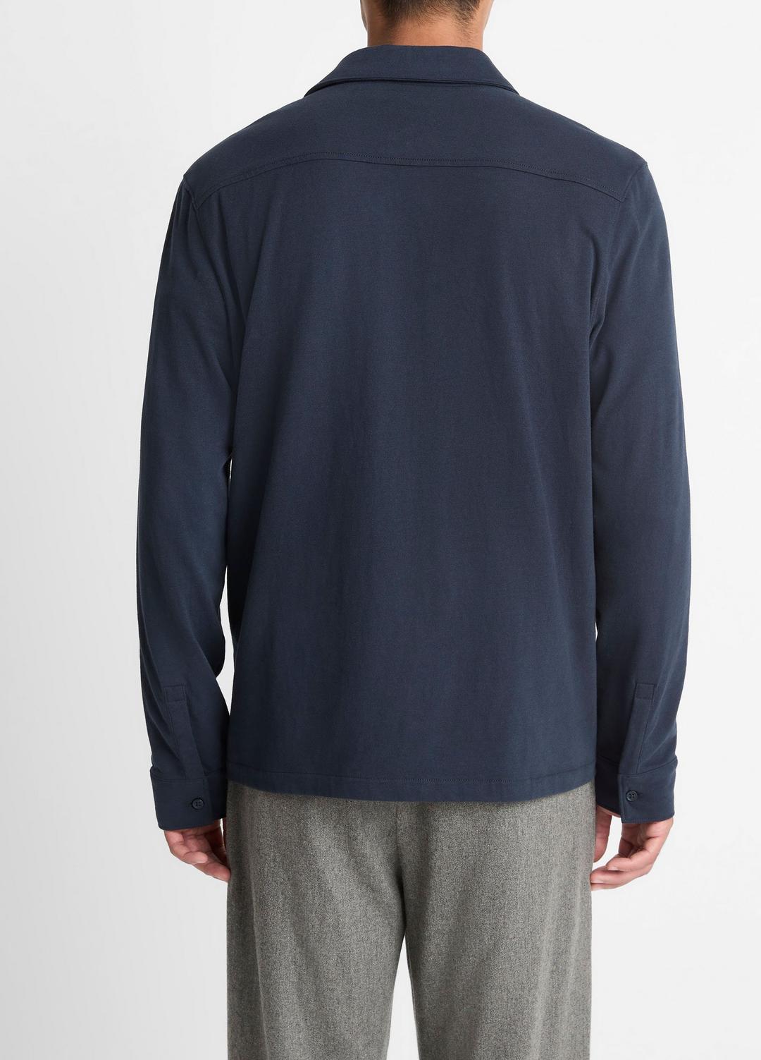 Sueded Cotton Jersey Button-Front Shirt in Long Sleeve COASTAL BLUE | VINCE Men
