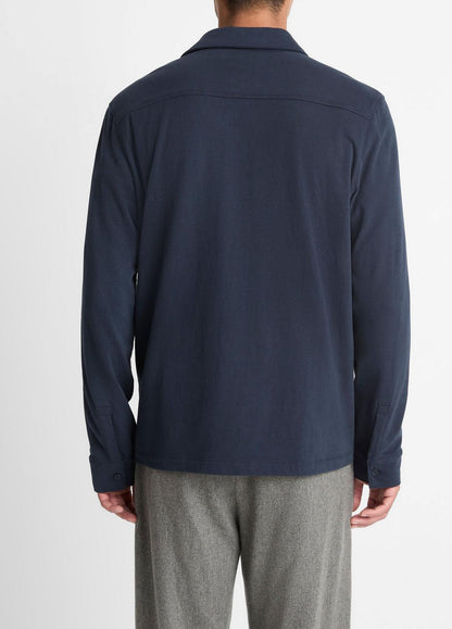 Sueded Cotton Jersey Button-Front Shirt in Long Sleeve COASTAL BLUE | VINCE Men