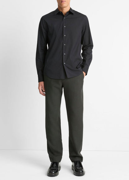 Stretch-Cotton Poplin Shirt in Long Sleeve BLACK | VINCE Men