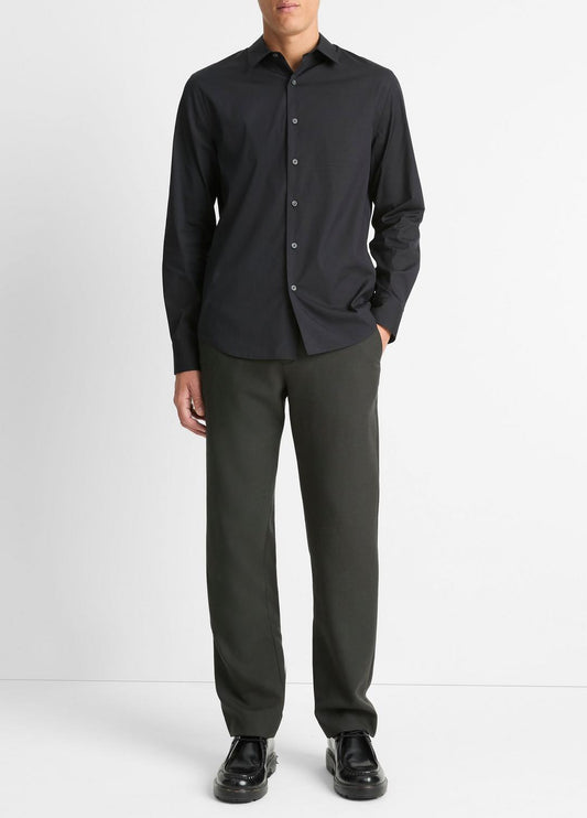 Stretch-Cotton Poplin Shirt in Long Sleeve BLACK | VINCE Men