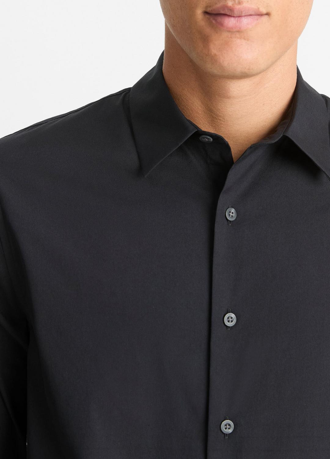 Stretch-Cotton Poplin Shirt in Long Sleeve BLACK | VINCE Men