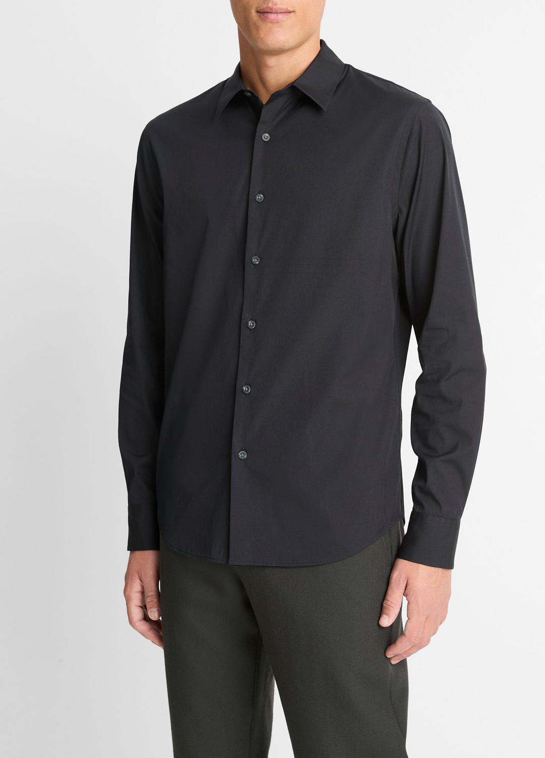 Stretch-Cotton Poplin Shirt in Long Sleeve BLACK | VINCE Men