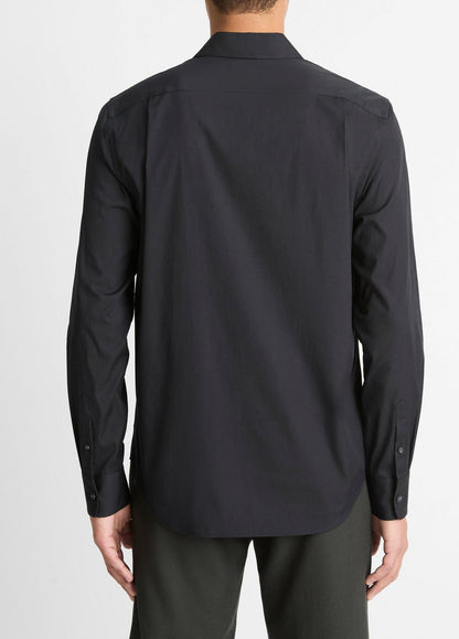 Stretch-Cotton Poplin Shirt in Long Sleeve BLACK | VINCE Men