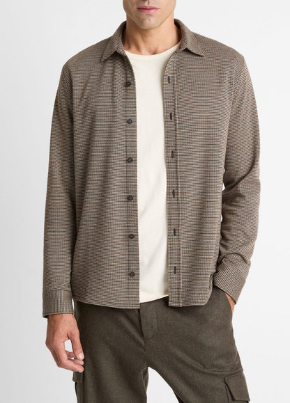 Houndstooth Cotton-Blend Button-Front Shirt in Long Sleeve DARK ROAST COMBO | VINCE Men