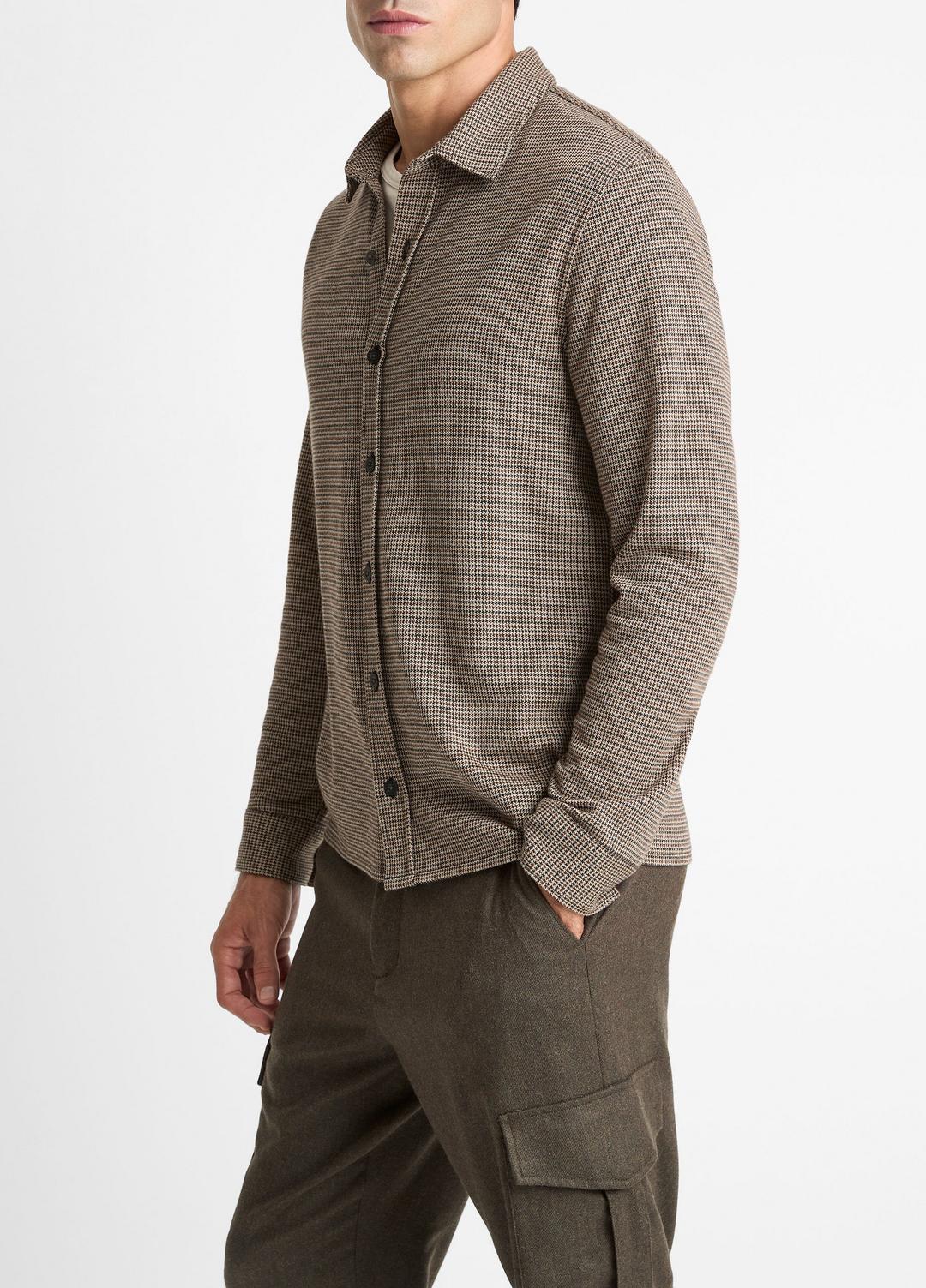 Houndstooth Cotton-Blend Button-Front Shirt in Long Sleeve DARK ROAST COMBO | VINCE Men