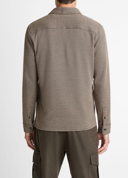 Houndstooth Cotton-Blend Button-Front Shirt in Long Sleeve DARK ROAST COMBO | VINCE Men